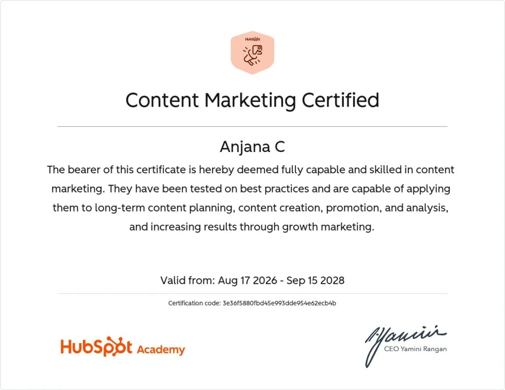 content marketing hubspot certificate