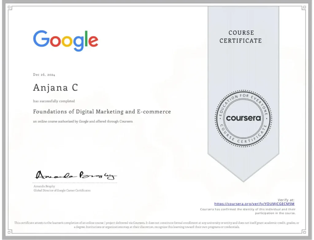 digital marketing coursera certificate