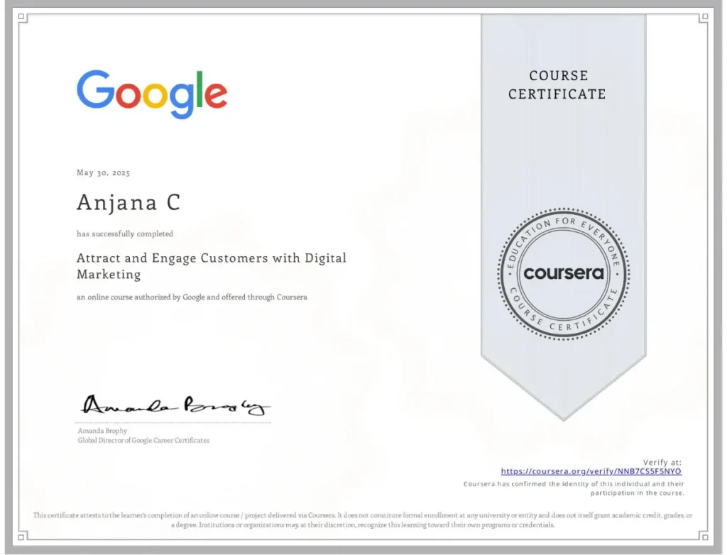 digital marketing coursera certificate